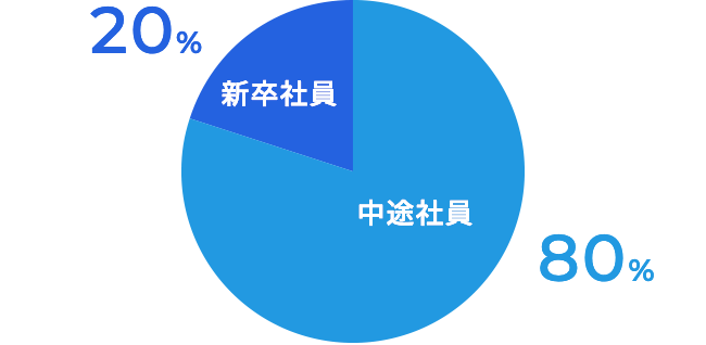 新卒社員 20%、中途社員 80%