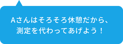 Aさんはそろそろ休憩だから、測定を代わってあげよう！